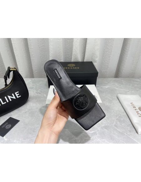 Cheap Reps Versace La Medusa Slides In Black Calfskin