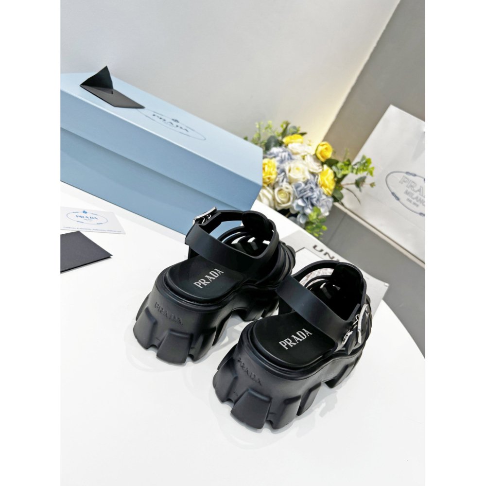 Cheap Reps Prada Foam Sandals in Black Rubber