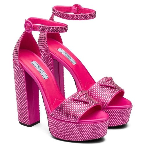Cheap Reps Prada Platform Sandals 135mm in Red Satin with Crystals