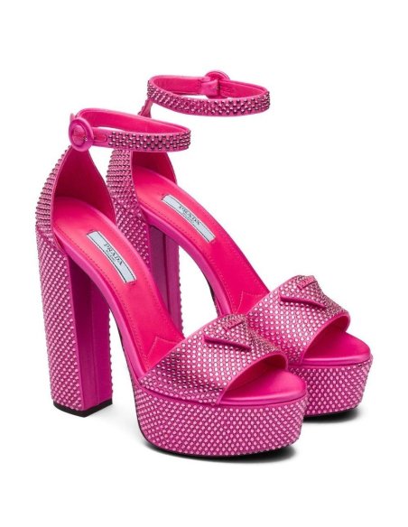 Cheap Reps Prada Platform Sandals 135mm in Red Satin with Crystals