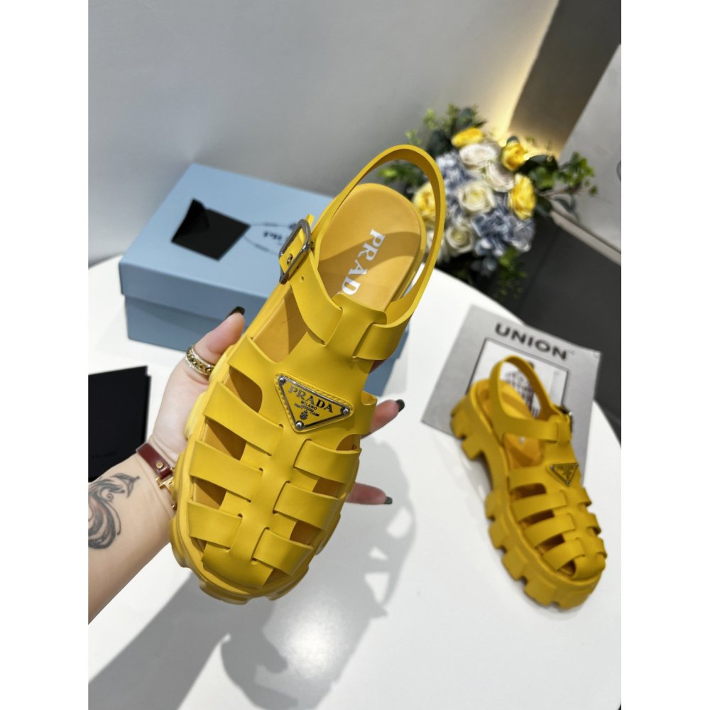 Cheap Reps Prada Foam Sandals in Yellow Rubber
