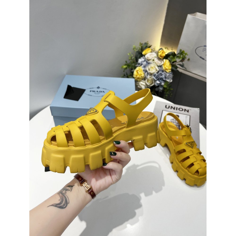 Cheap Reps Prada Foam Sandals in Yellow Rubber