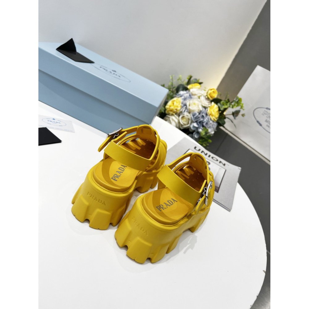 Cheap Reps Prada Foam Sandals in Yellow Rubber