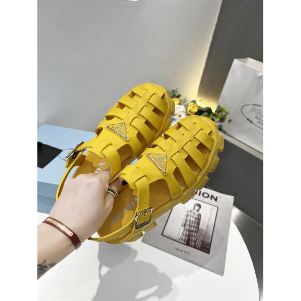 Cheap Reps Prada Foam Sandals in Yellow Rubber