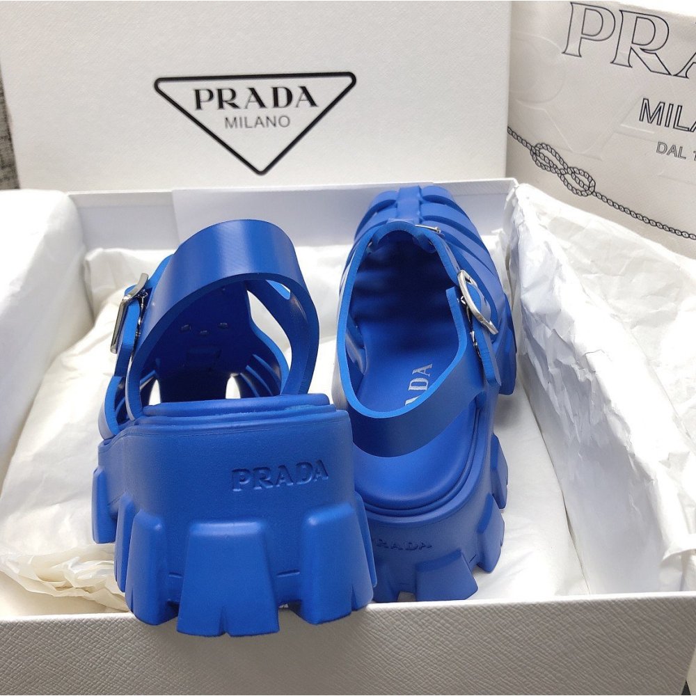 Cheap Reps Prada Foam Sandals in Blue Rubber