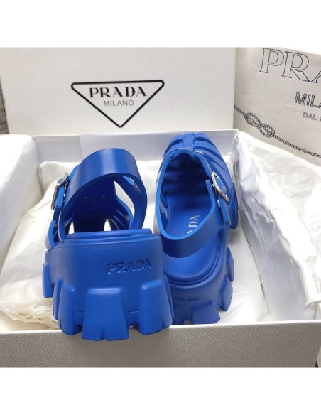Cheap Reps Prada Foam Sandals in Blue Rubber
