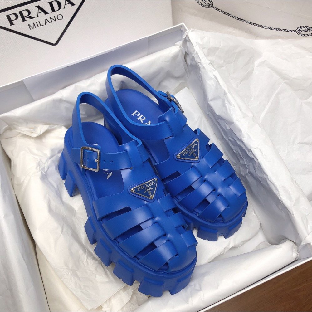 Cheap Reps Prada Foam Sandals in Blue Rubber