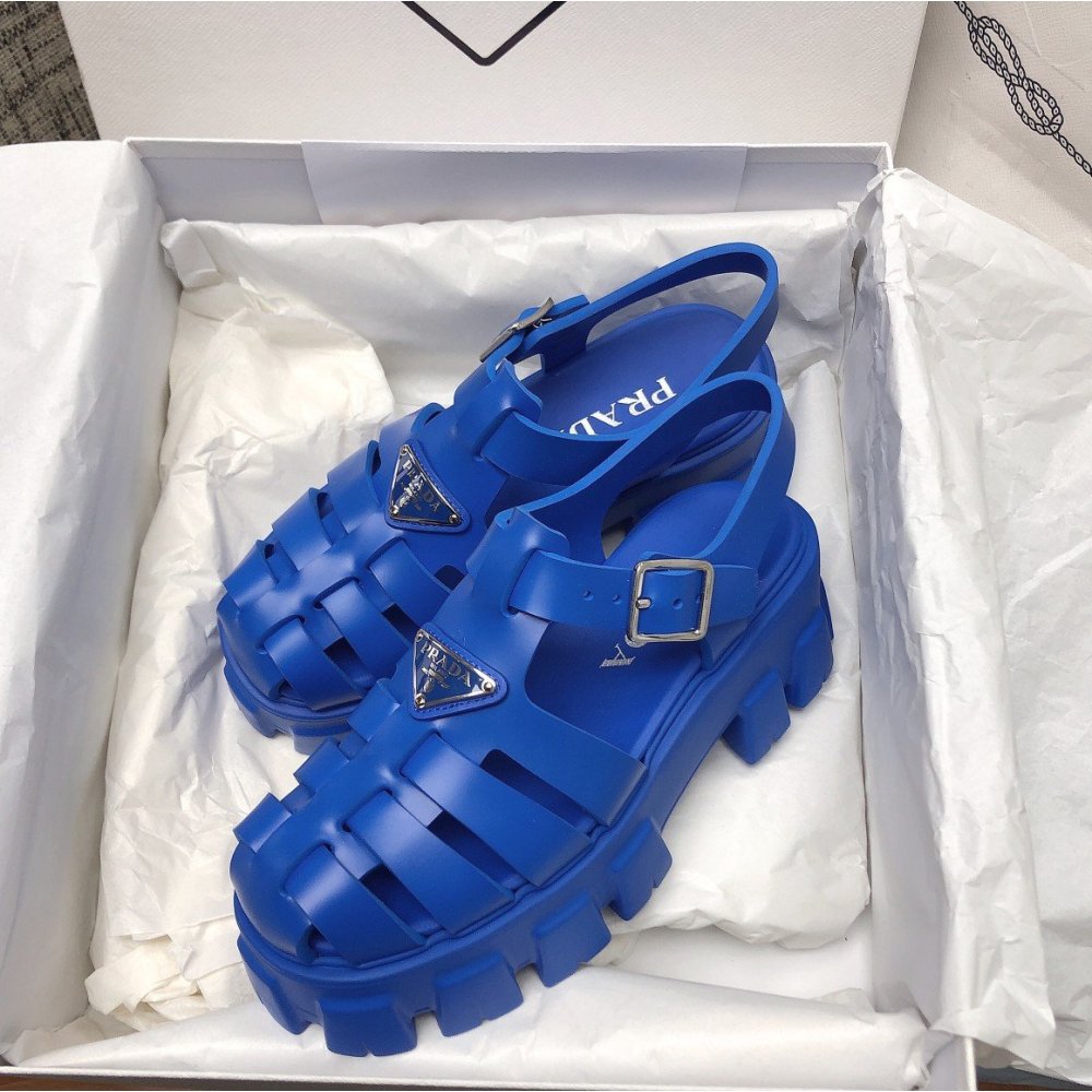 Cheap Reps Prada Foam Sandals in Blue Rubber