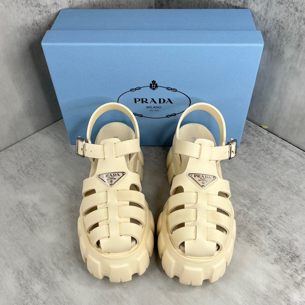 Cheap Reps Prada Foam Sandals in Quartz Rubber