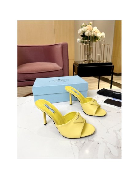 Cheap Reps Prada Heeled Sandals 75mm in Yellow Brushed Leather