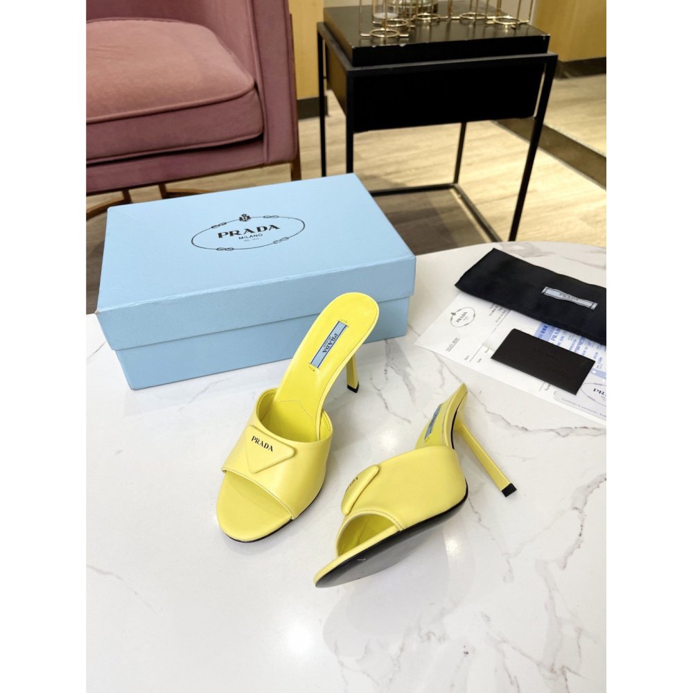 Cheap Reps Prada Heeled Sandals 75mm in Yellow Brushed Leather