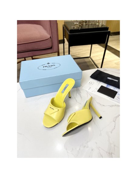 Cheap Reps Prada Heeled Sandals 75mm in Yellow Brushed Leather