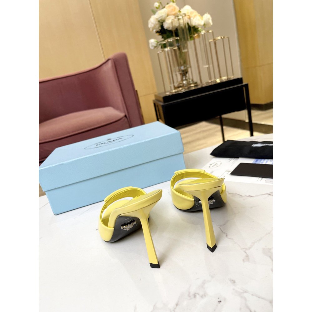 Cheap Reps Prada Heeled Sandals 75mm in Yellow Brushed Leather