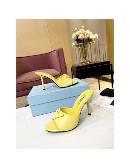 Cheap Reps Prada Heeled Sandals 75mm in Yellow Brushed Leather