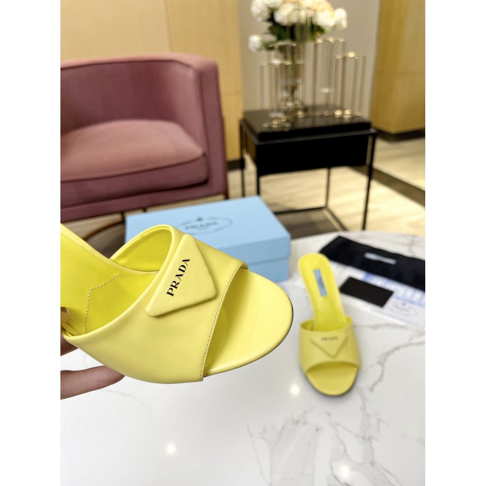 Cheap Reps Prada Heeled Sandals 75mm in Yellow Brushed Leather