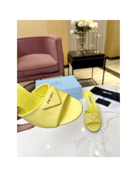 Cheap Reps Prada Heeled Sandals 75mm in Yellow Brushed Leather