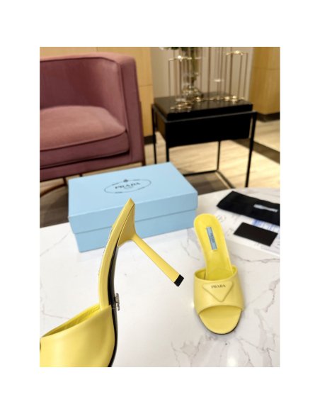 Cheap Reps Prada Heeled Sandals 75mm in Yellow Brushed Leather