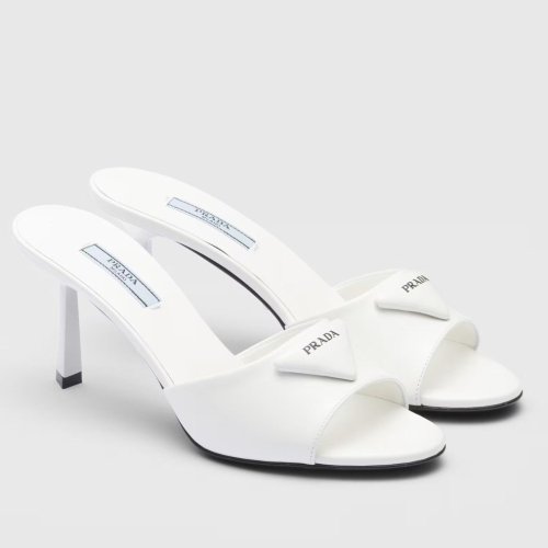 Cheap Reps Prada Heeled Sandals 75mm in White Brushed Leather