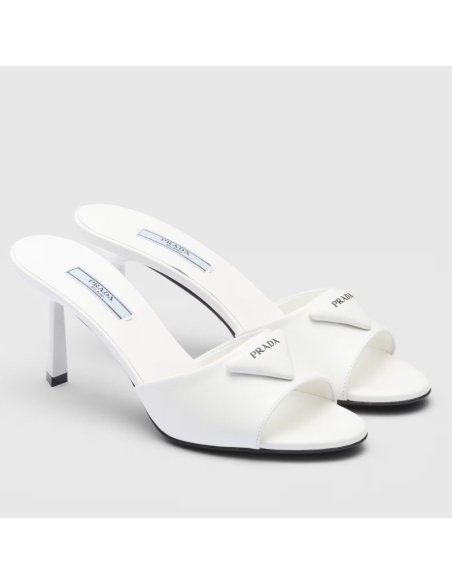 Cheap Reps Prada Heeled Sandals 75mm in White Brushed Leather