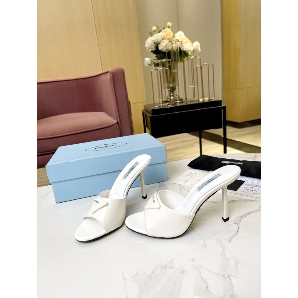 Cheap Reps Prada Heeled Sandals 75mm in White Brushed Leather