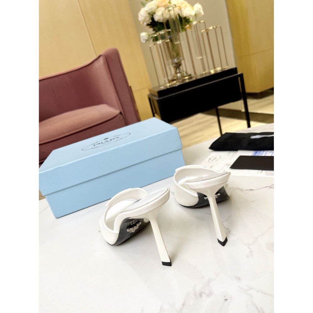 Cheap Reps Prada Heeled Sandals 75mm in White Brushed Leather