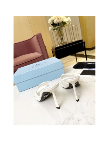 Cheap Reps Prada Heeled Sandals 75mm in White Brushed Leather
