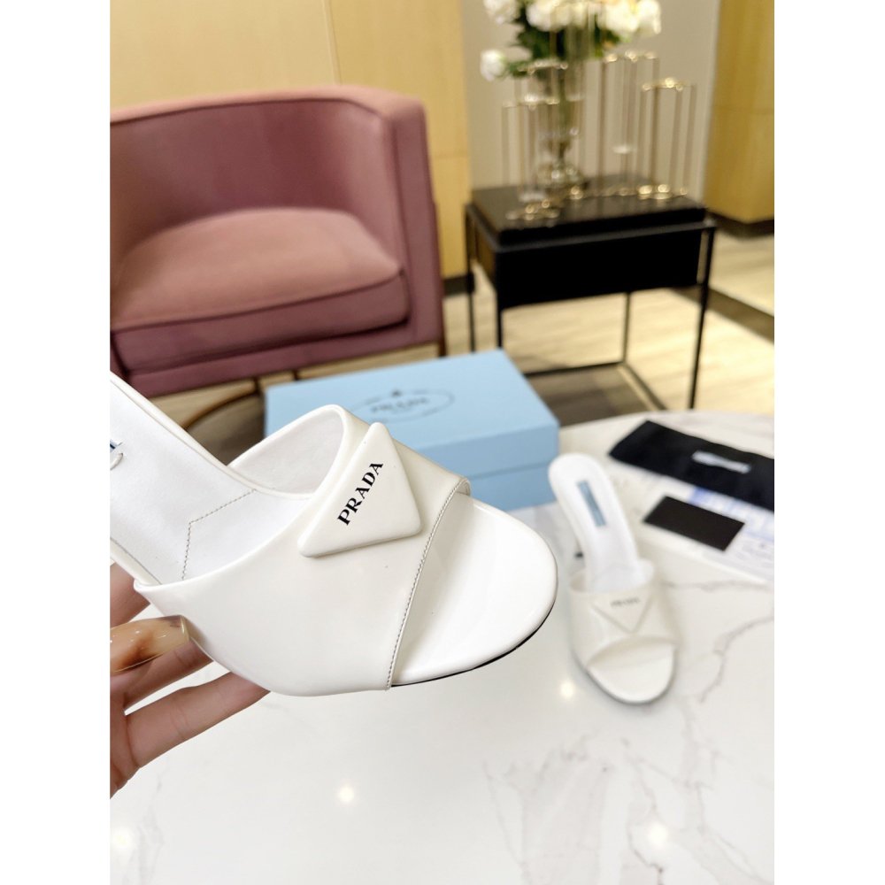 Cheap Reps Prada Heeled Sandals 75mm in White Brushed Leather