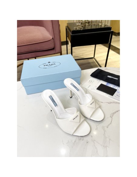 Cheap Reps Prada Heeled Sandals 75mm in White Brushed Leather