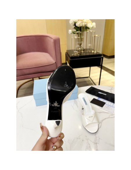 Cheap Reps Prada Heeled Sandals 75mm in White Brushed Leather