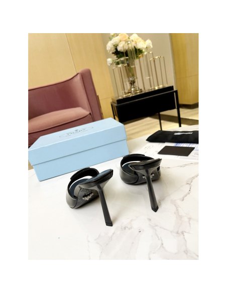 Cheap Reps Prada Heeled Sandals 75mm in Black Brushed Leather