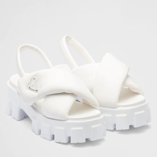 Cheap Reps Prada Monolith Padded Sandals In White Nappa Leather