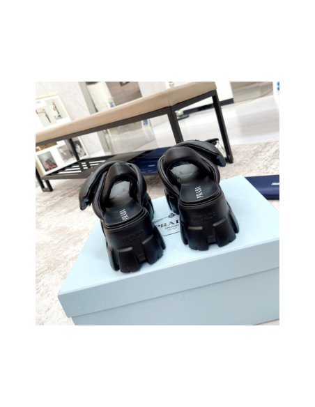 Cheap Reps Prada Monolith Padded Sandals In Black Nappa Leather