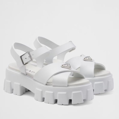 Cheap Reps Prada Monolith Sandals in White Rubber