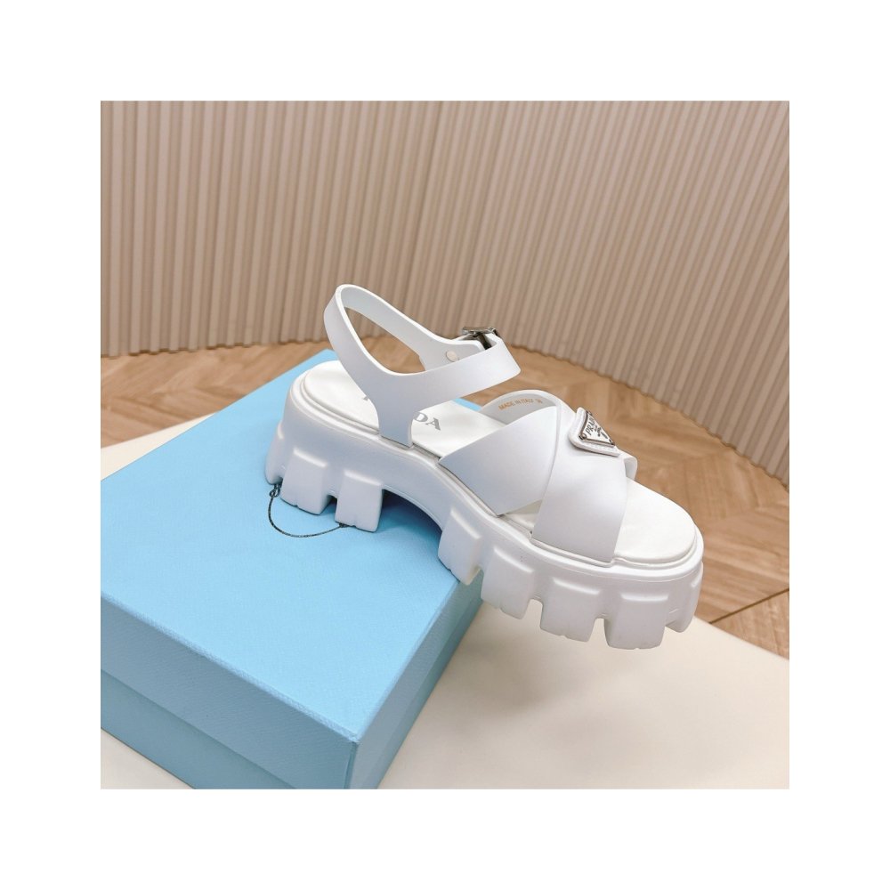 Cheap Reps Prada Monolith Sandals in White Rubber