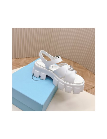 Cheap Reps Prada Monolith Sandals in White Rubber