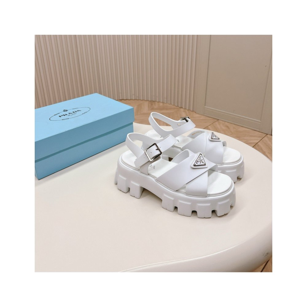 Cheap Reps Prada Monolith Sandals in White Rubber