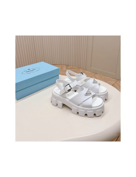 Cheap Reps Prada Monolith Sandals in White Rubber