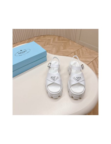 Cheap Reps Prada Monolith Sandals in White Rubber