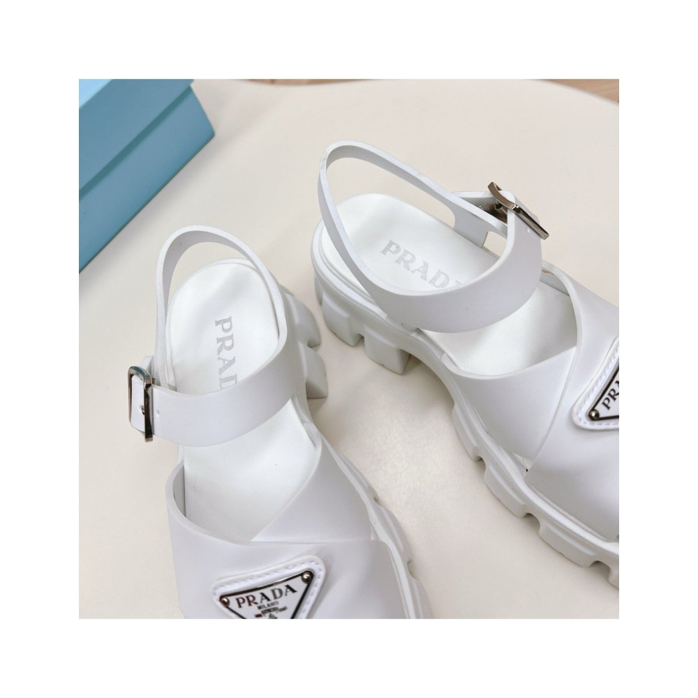 Cheap Reps Prada Monolith Sandals in White Rubber