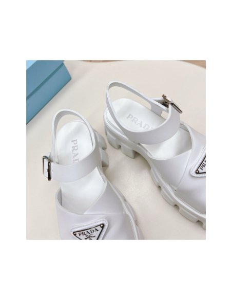 Cheap Reps Prada Monolith Sandals in White Rubber