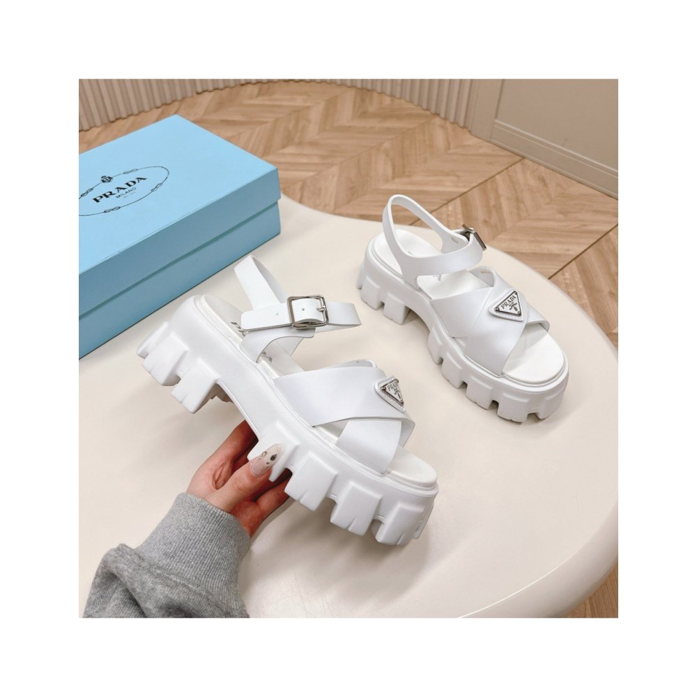 Cheap Reps Prada Monolith Sandals in White Rubber