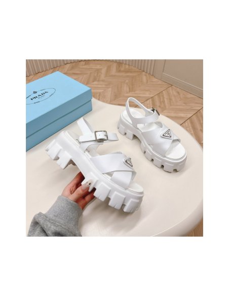 Cheap Reps Prada Monolith Sandals in White Rubber