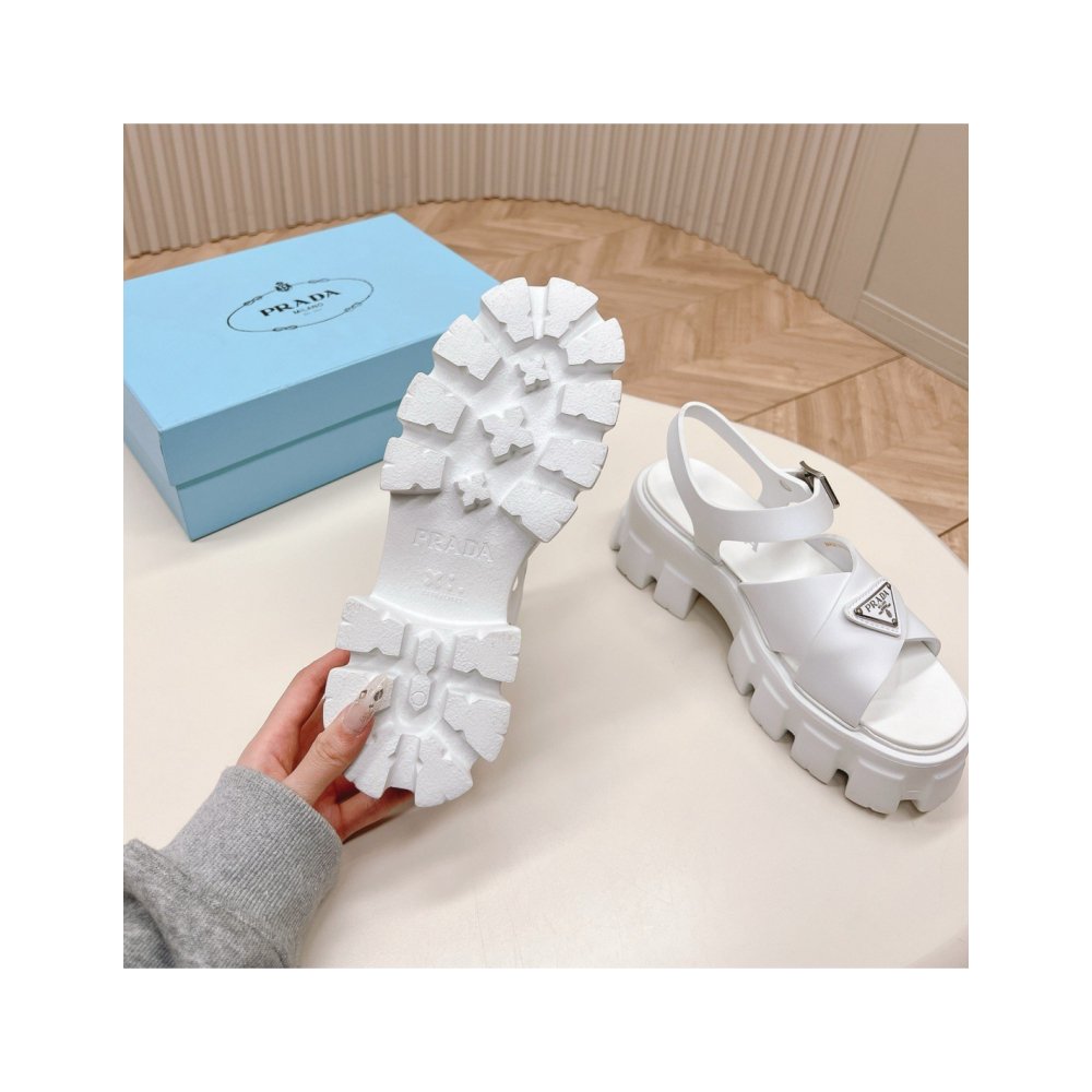 Cheap Reps Prada Monolith Sandals in White Rubber