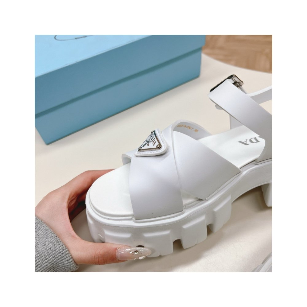 Cheap Reps Prada Monolith Sandals in White Rubber