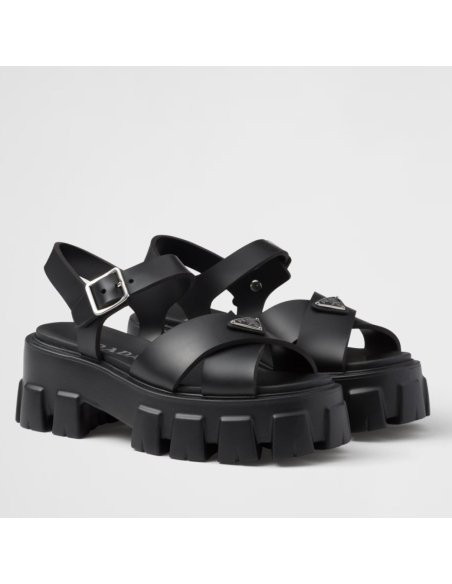 Cheap Reps Prada Monolith Sandals in Black Rubber