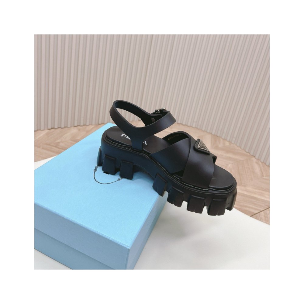 Cheap Reps Prada Monolith Sandals in Black Rubber