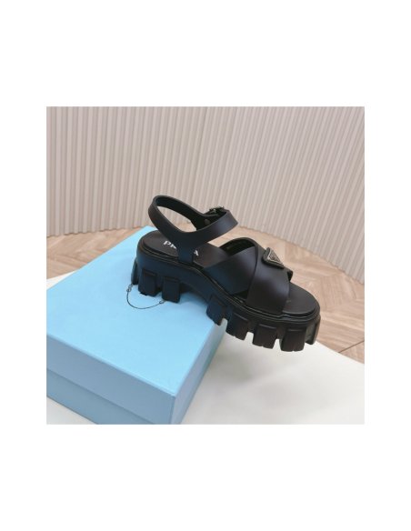 Cheap Reps Prada Monolith Sandals in Black Rubber