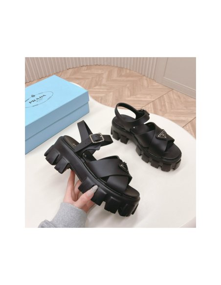 Cheap Reps Prada Monolith Sandals in Black Rubber