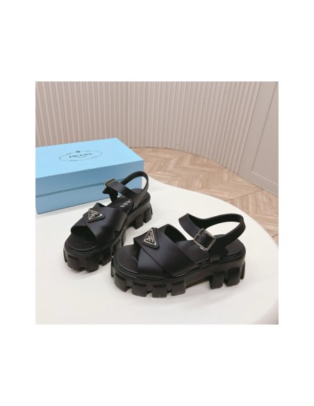 Cheap Reps Prada Monolith Sandals in Black Rubber