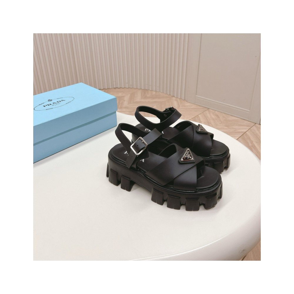 Cheap Reps Prada Monolith Sandals in Black Rubber